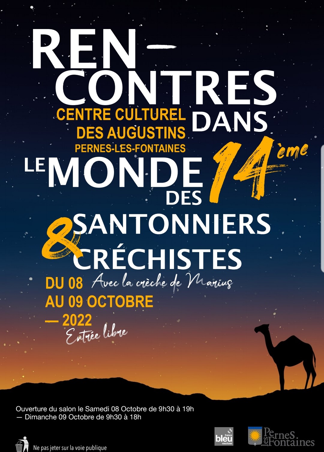 Affiche de la 14ème "Rencontres dans le monde des Santonniers et Créchistes" de Pernes-les-Fontaines les 8 et 9 octobre 2022